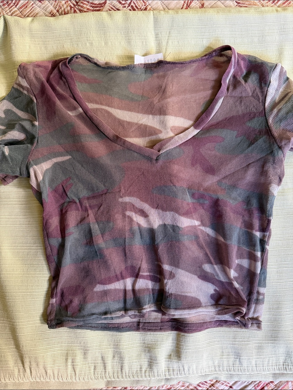 Eyeshadow Sheer Camo V-Neck Crop Top
